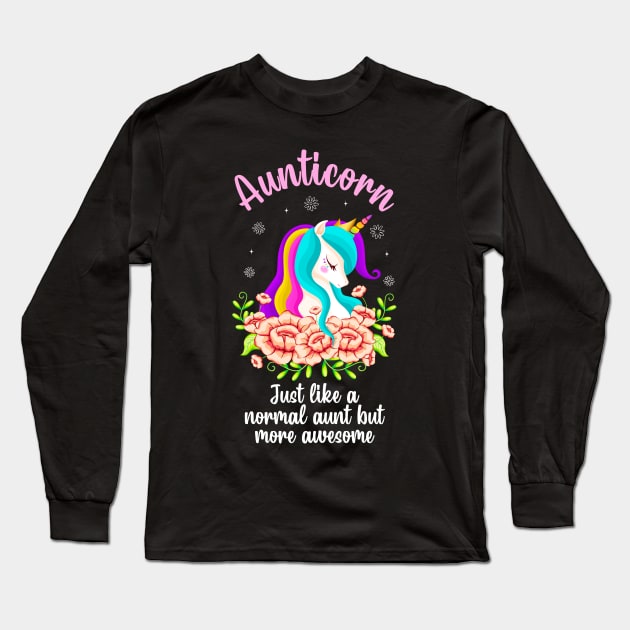 Aunticorn Unicorn Awesome Auntie Aunt Gift Long Sleeve T-Shirt by Foxxy Merch